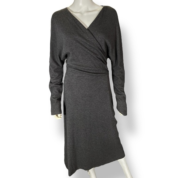 MAXMARA Wool Angora Gray Surplus Faux Wrap Ruched Midi Dress Long Sleeve 44 - Picture 1 of 7